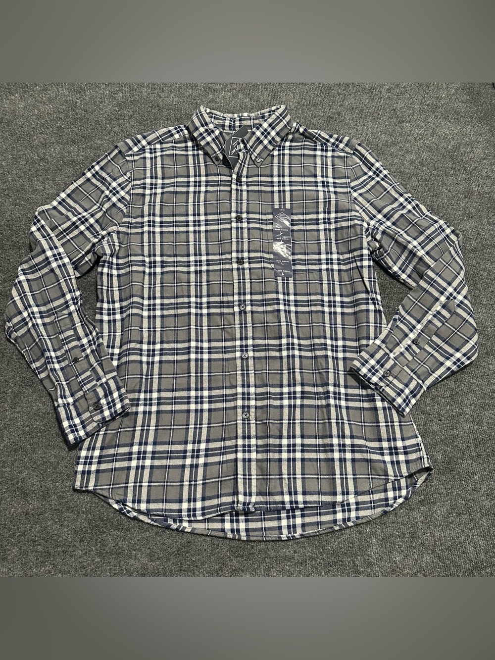 St. John's Bay Gray & Navy Plaid Button-Down Shirt